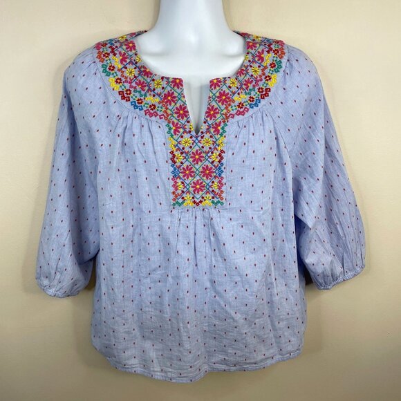 Talbots Tops - Talbots Embroidered Peasant Top NWT PXL Floral Pullover Colorful Crisp Travel